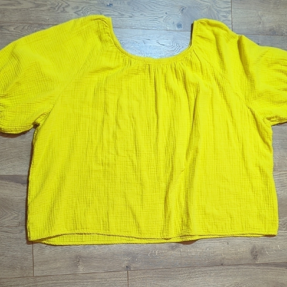 Universal Thread Yellow Cotton Gauze Short Sleeve Scoop-Neck Blouse 4X